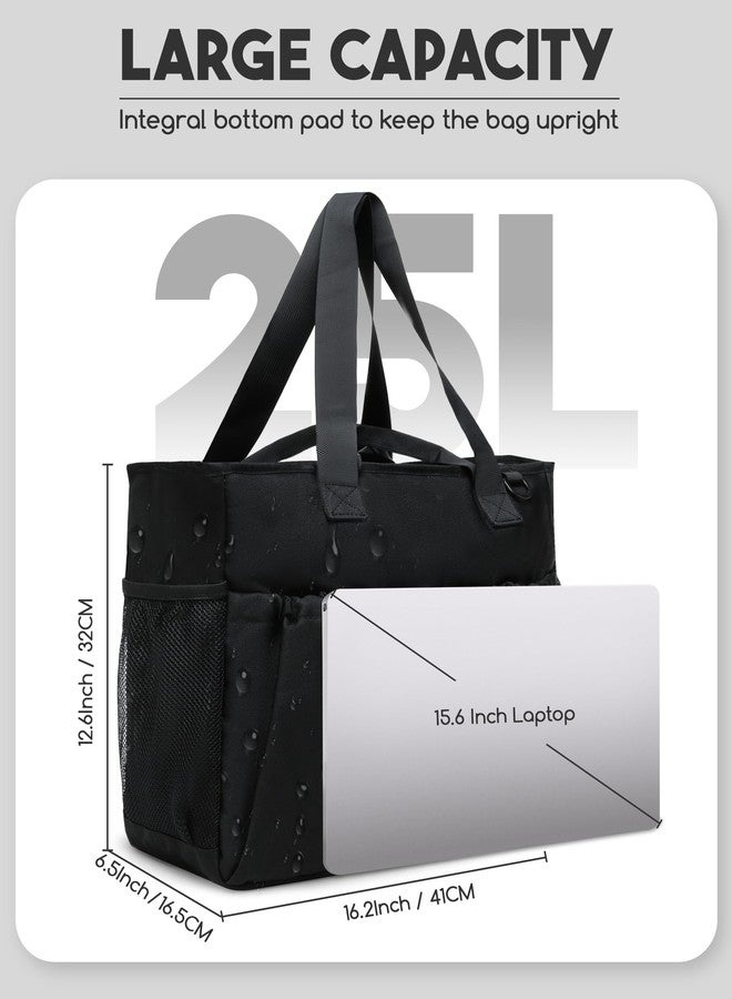 FOKDUVB Black Utility Tote with Pockets & Compartments for Women - Zippered Shoulder Bag for School, Travel, Work & Everyday Use - Water Bottle Pocket - Gift Idea - Image 4